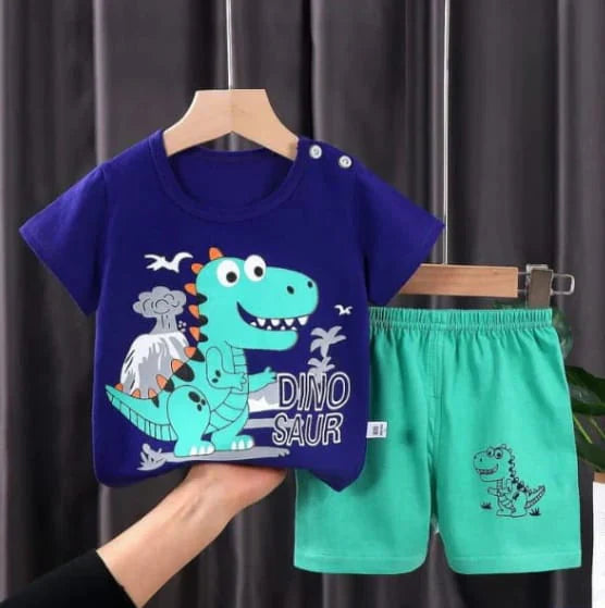 Blue Green Printed Kids Short Sleeve Kids Wear