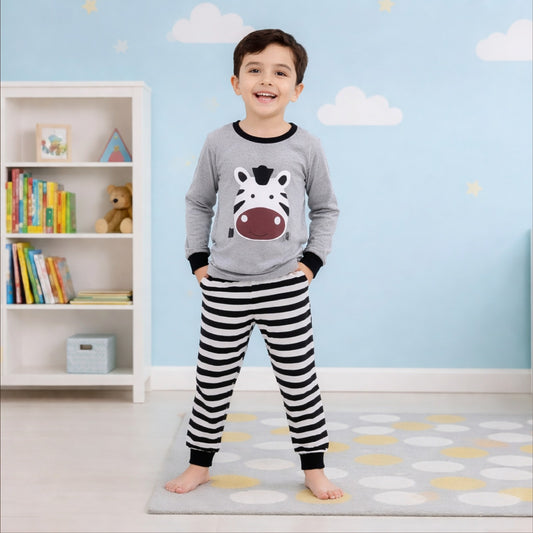 Grey Zebra Printed Kids Full Trouser Kids Wear