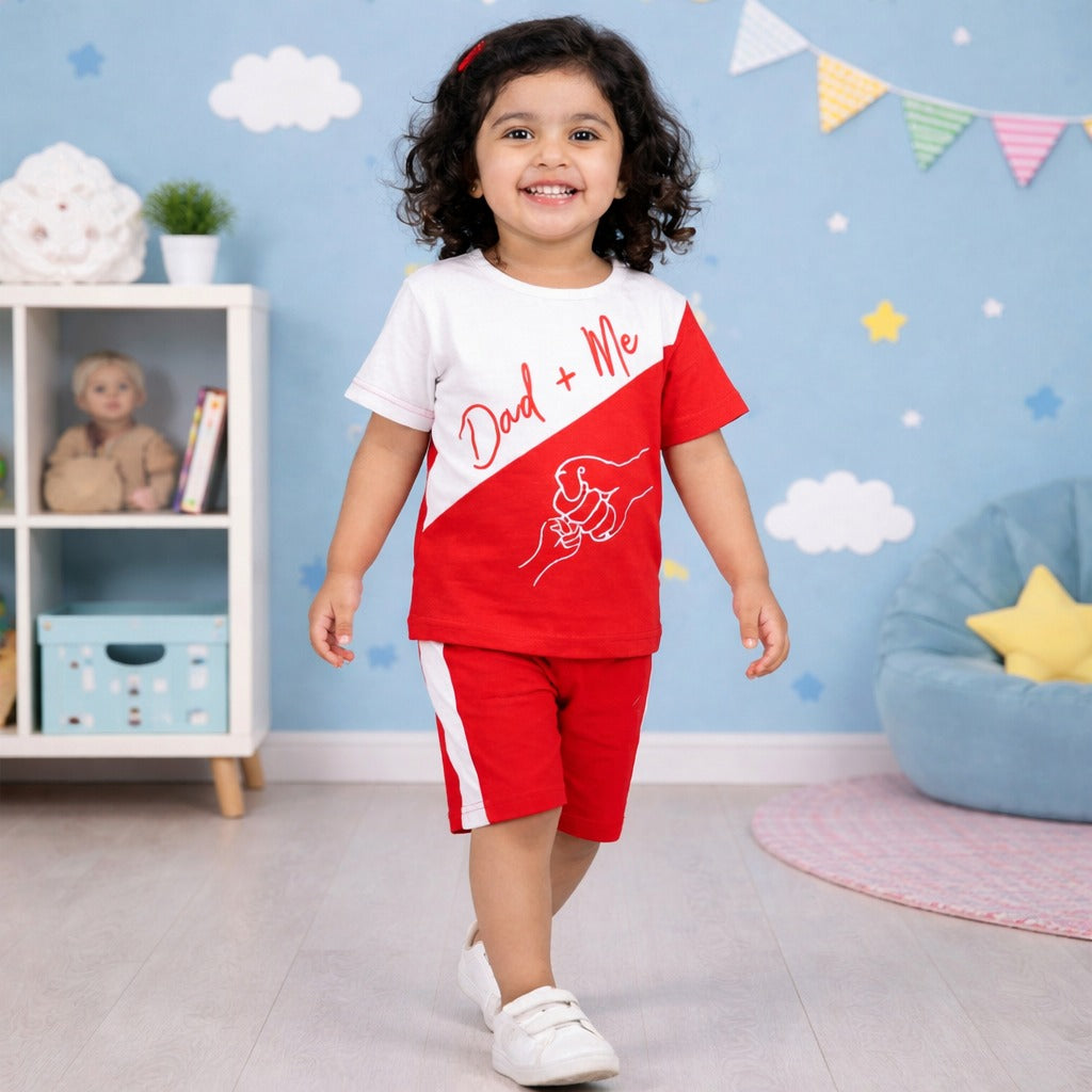 Dad & Me Toddler Co-Ord Set – Cute Matching Style Red T-Shirt & Shorts Outfit