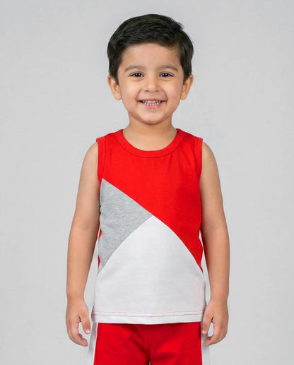 Boys Red Color Block Set