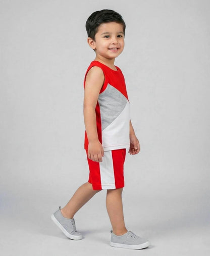 Boys Red Color Block Set