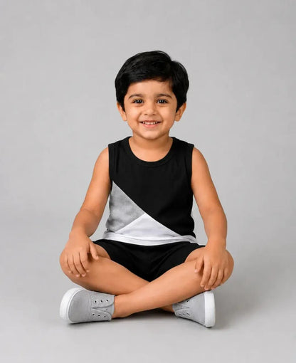 Boys Black Color Block Set