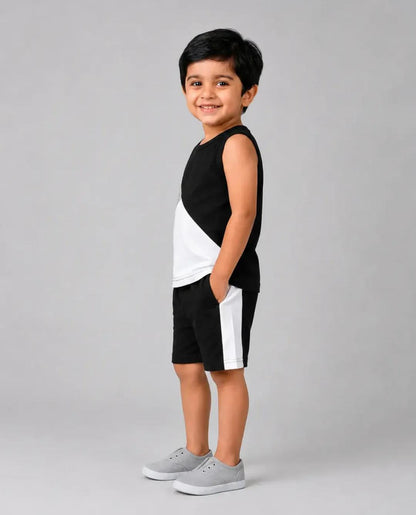 Boys Black Color Block Set