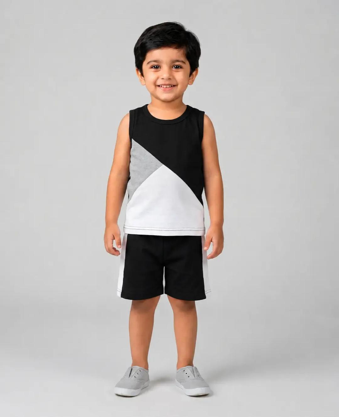 Boys Black Color Block Set