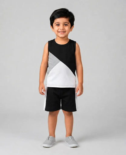 Boys Black Color Block Set