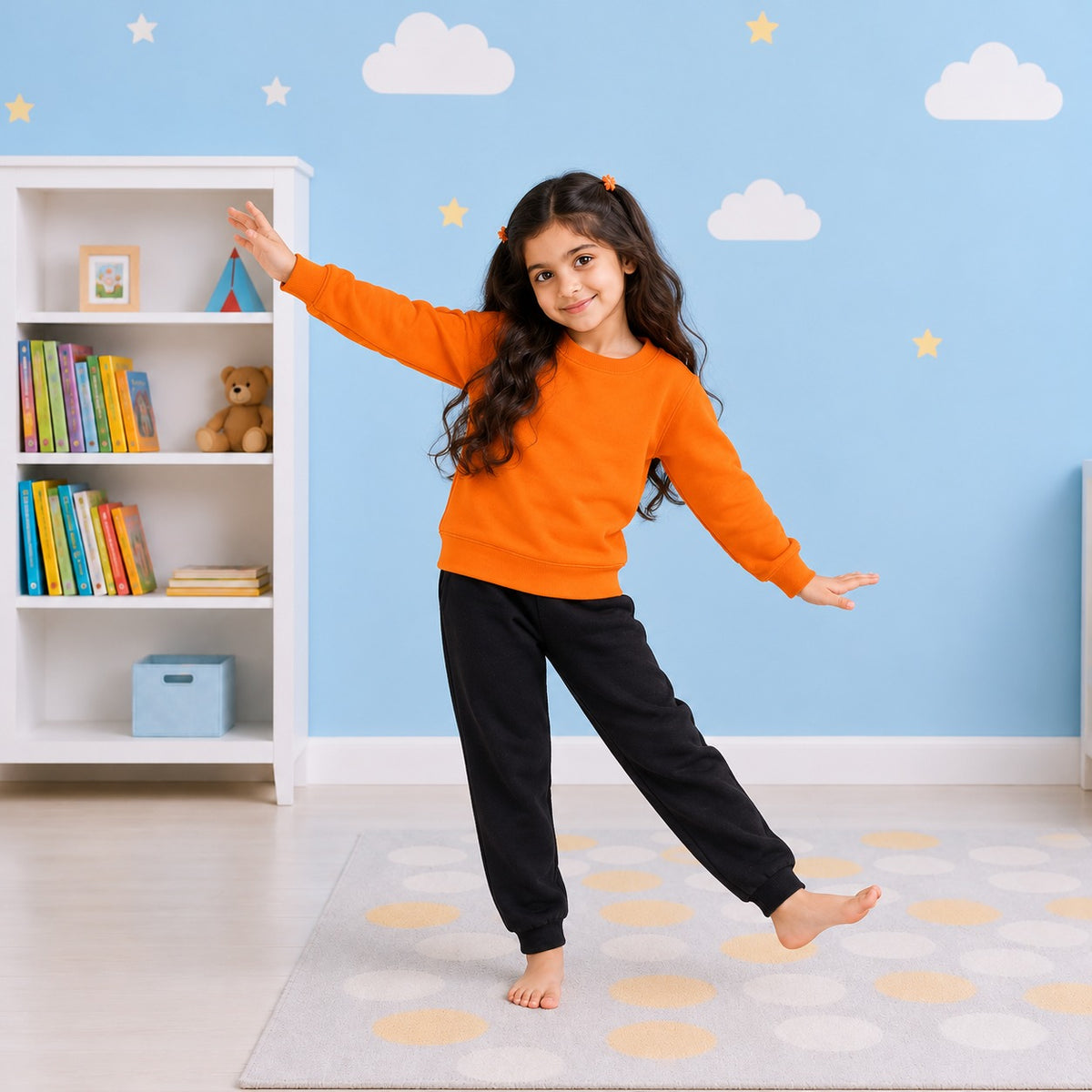 Girls Sweatshirt Jogger Set – Orange & Black