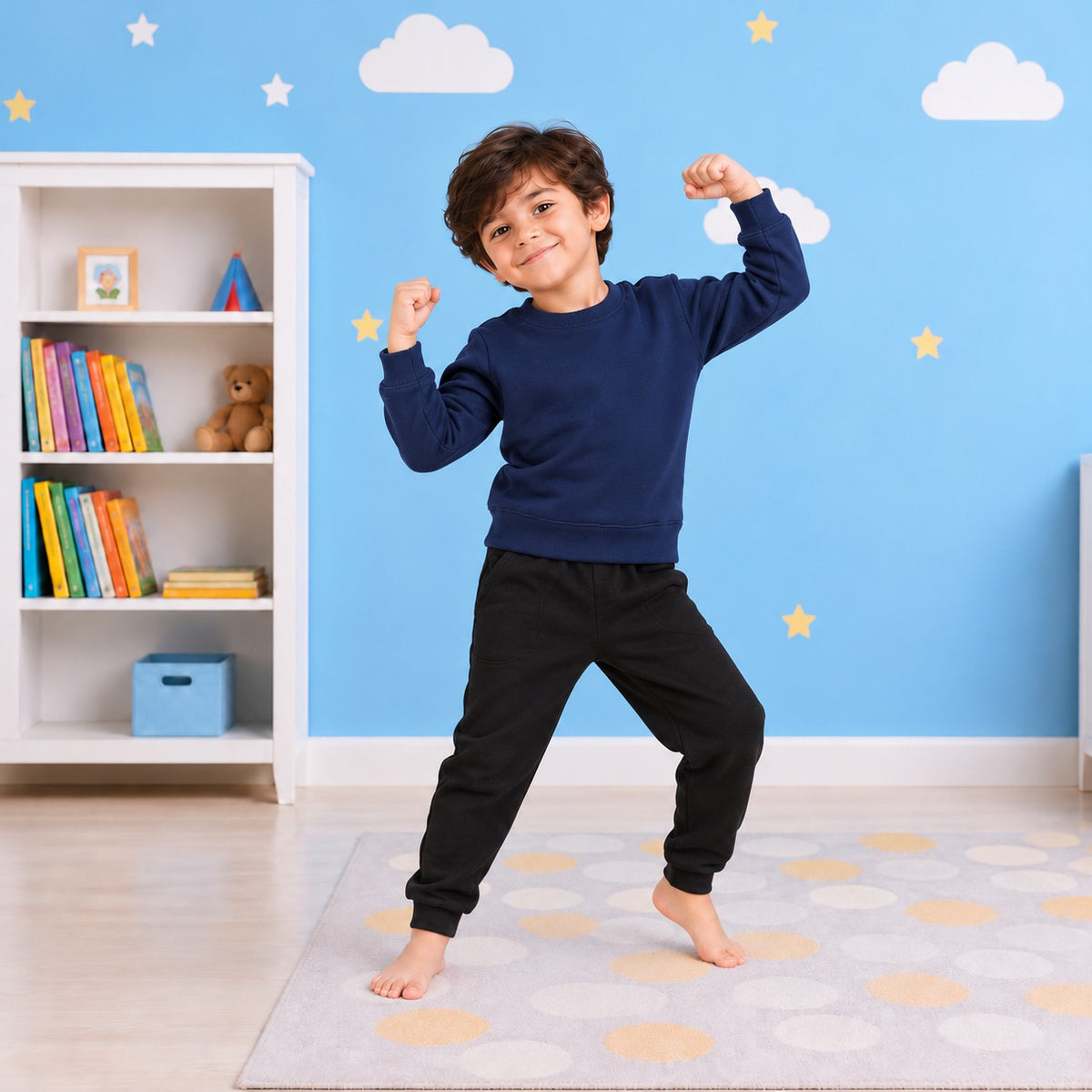 Boys Sweatshirt Jogger Set – Navy Blue & Black