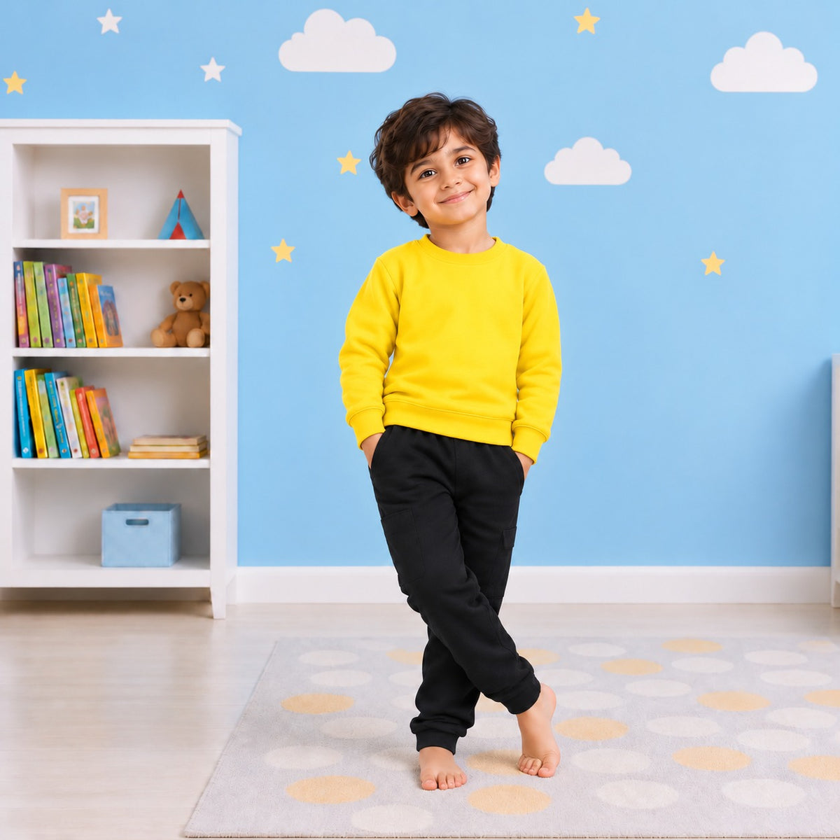 Boys Sweatshirt Jogger Set – Yellow & Black
