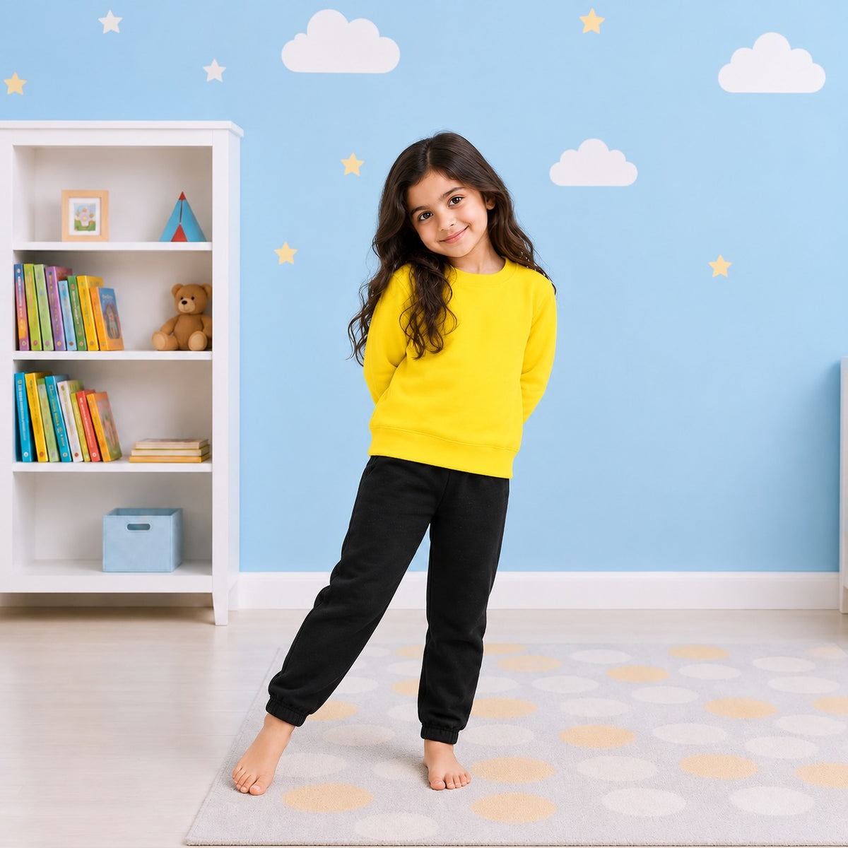 Girls Sweatshirt Jogger Set – Yellow & Black