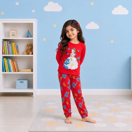 Princess Bloom Girls Night Suit – Red