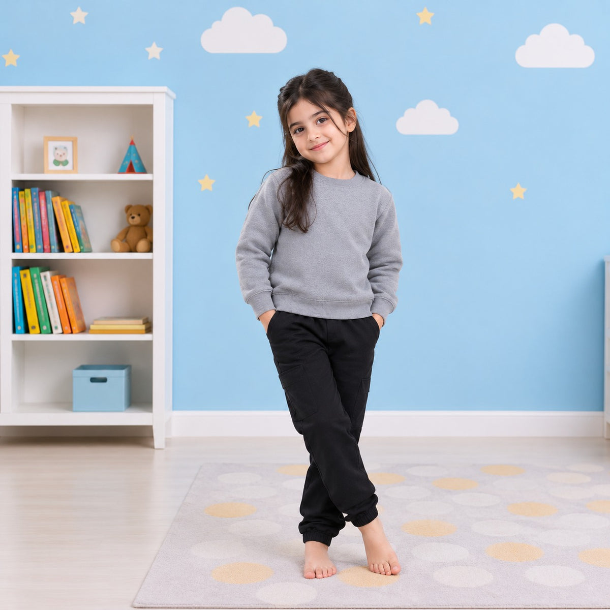 Girls Sweatshirt Jogger Set – Grey & Black