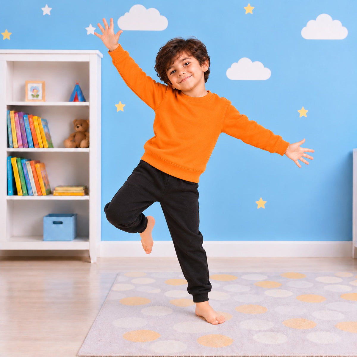 Boys Sweatshirt Jogger Set – Orange & Black