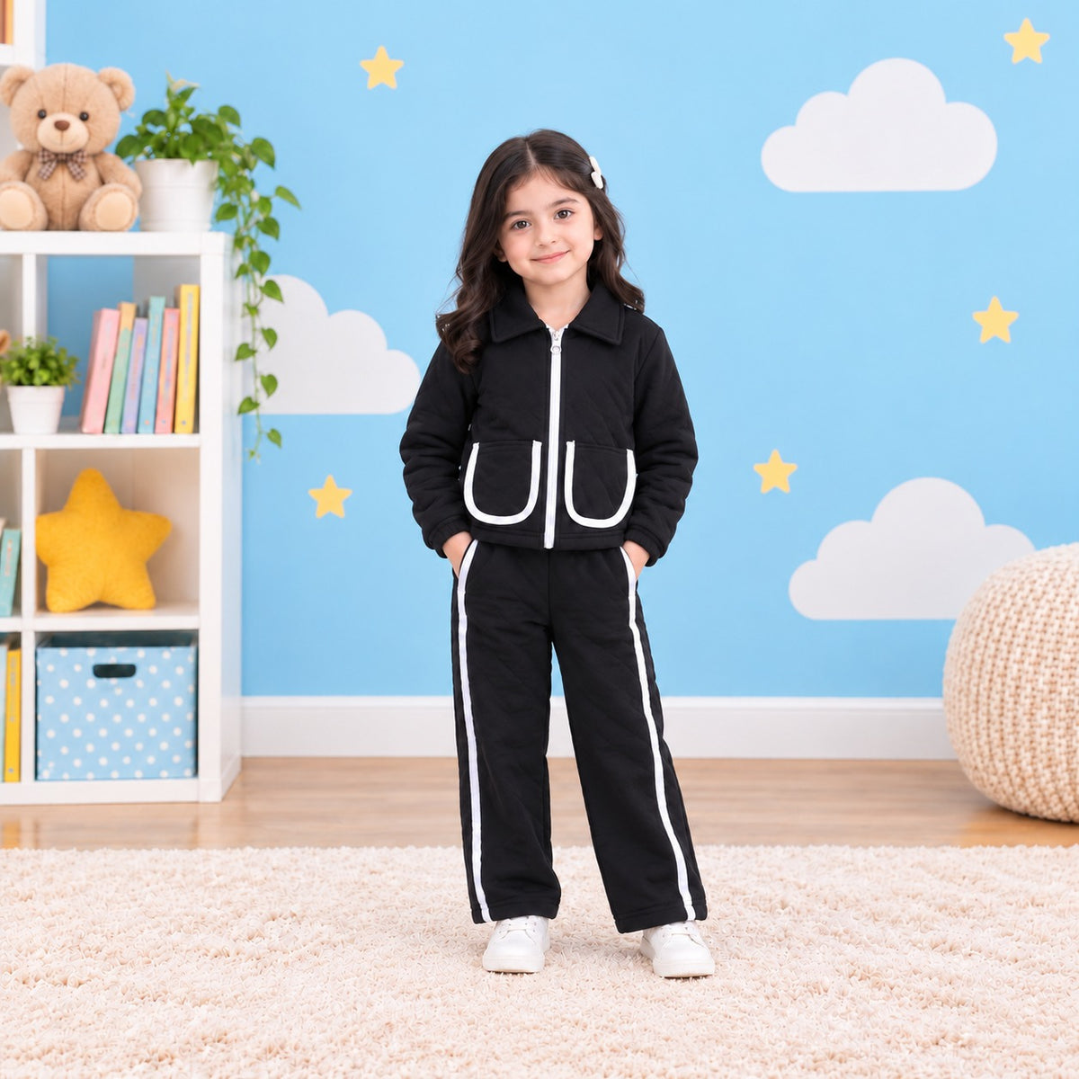 Black & White Pocket Tracksuit for Girls