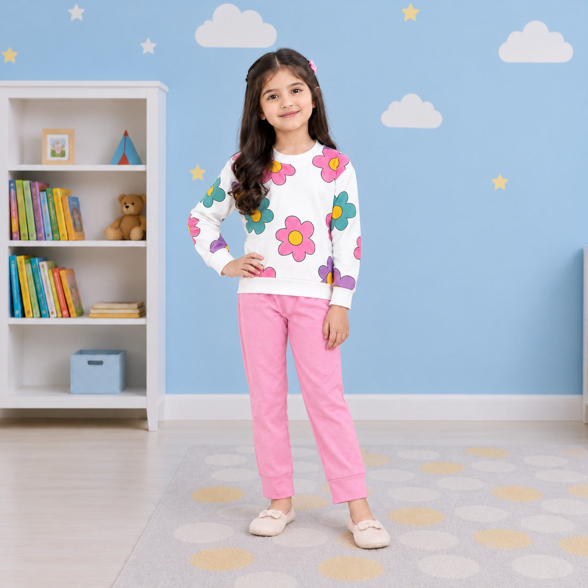 Pink Floral Print Tracksuit for Girls