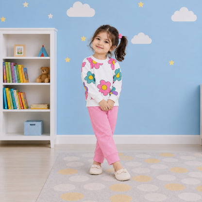 Pink Floral Print Tracksuit for Girls