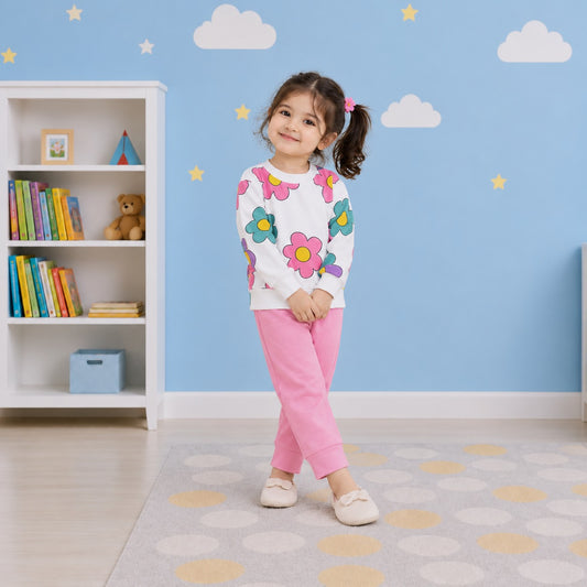 Pink Floral Print Tracksuit for Girls