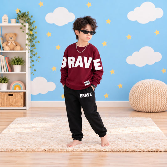 Maroon Brave Sweatshirt Set