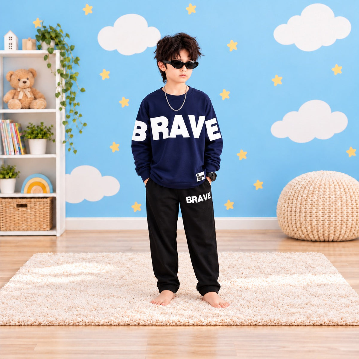 Navy Blue Brave Sweatshirt Set
