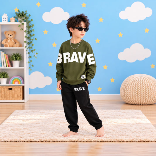 Olive Green Brave Sweatshirt Set.
