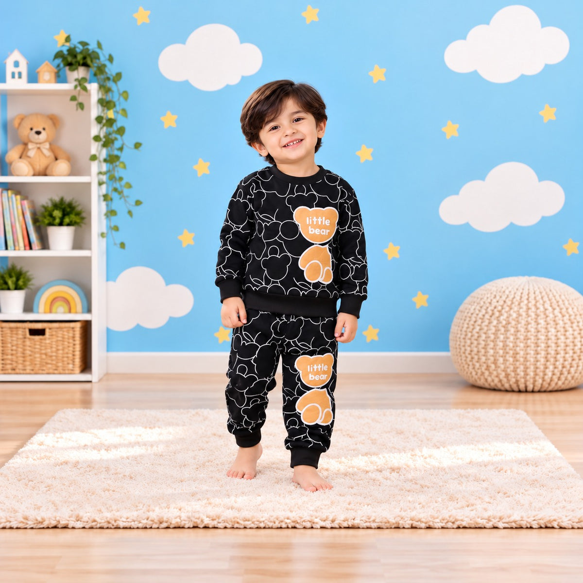 Black Little Bear Sweatshirt Set