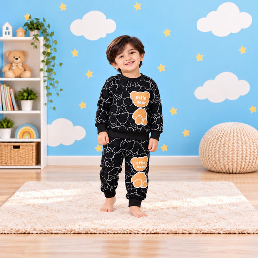 Black Little Bear Sweatshirt Set