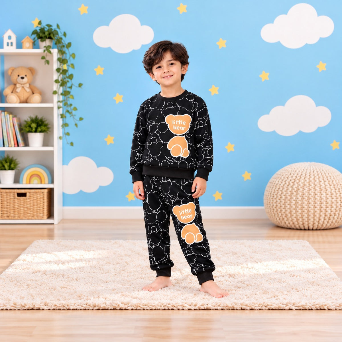 Black Little Bear Sweatshirt Set