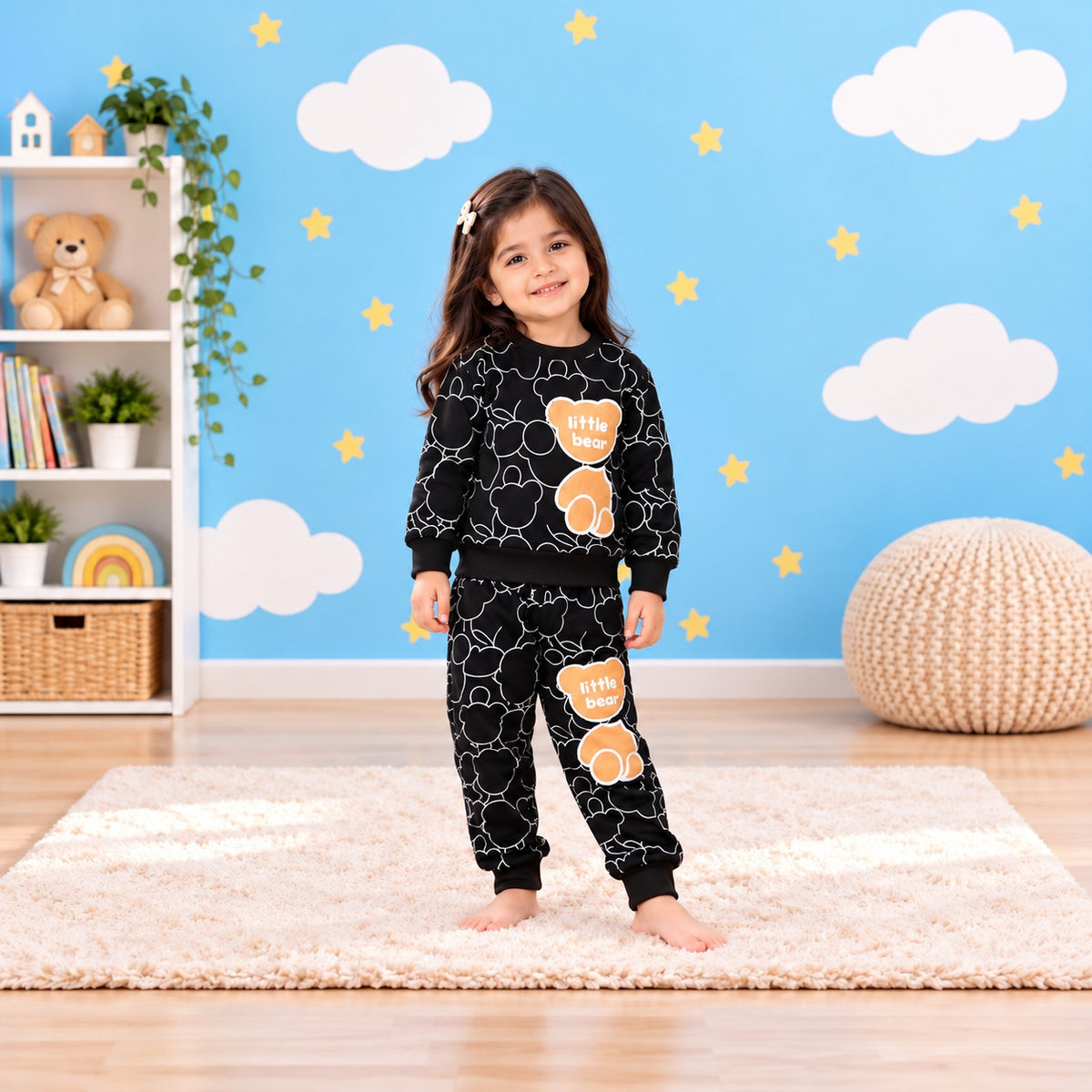 Girls Black Little Bear Sweatshirt Set