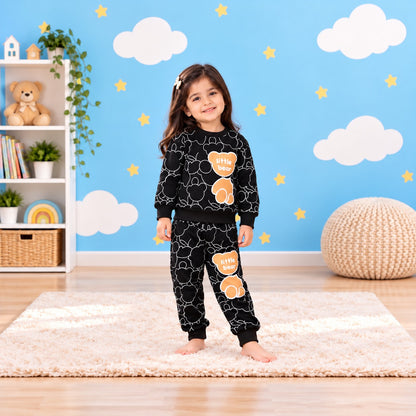 Girls Black Little Bear Sweatshirt Set