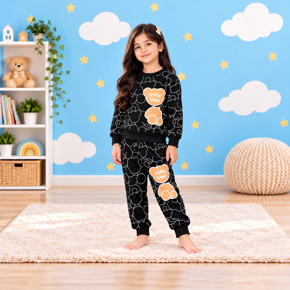 Girls Black Little Bear Sweatshirt Set