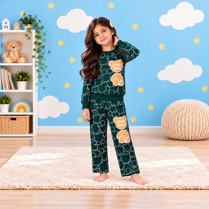Dark Green Little Bear Sweatshirt Set