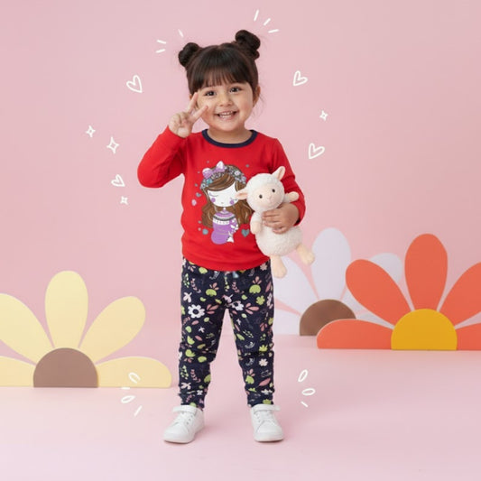 Cute Doll Printed Kids Wear Set
