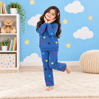 Girls Blue Heart Print Tracksuit
