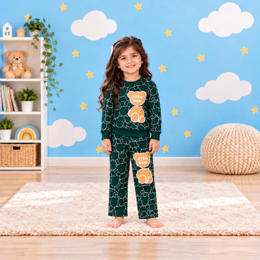 Dark Green Little Bear Sweatshirt Set