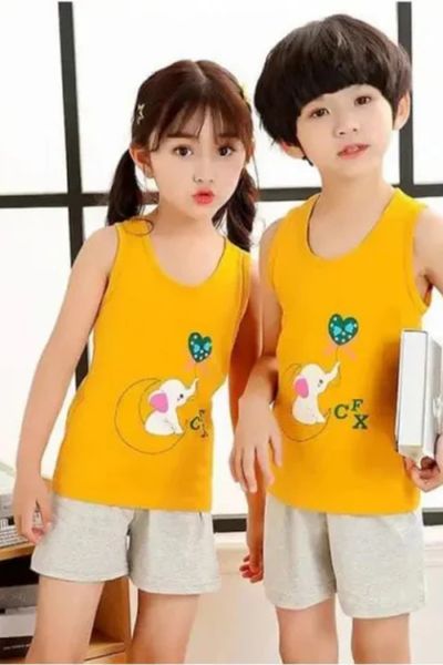 Yellow Elephant Printed Sleeveless Kids Wear