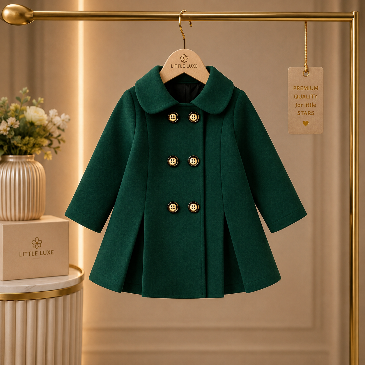 Elegant Bottel Green Princess Coat for Baby Girls