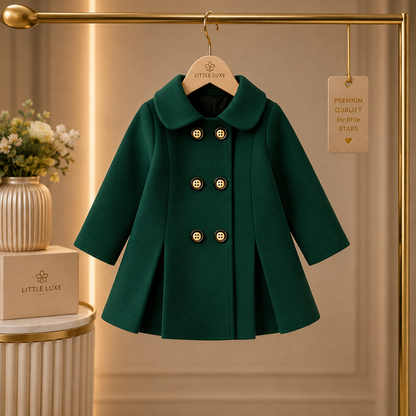 Elegant Bottel Green Princess Coat for Baby Girls