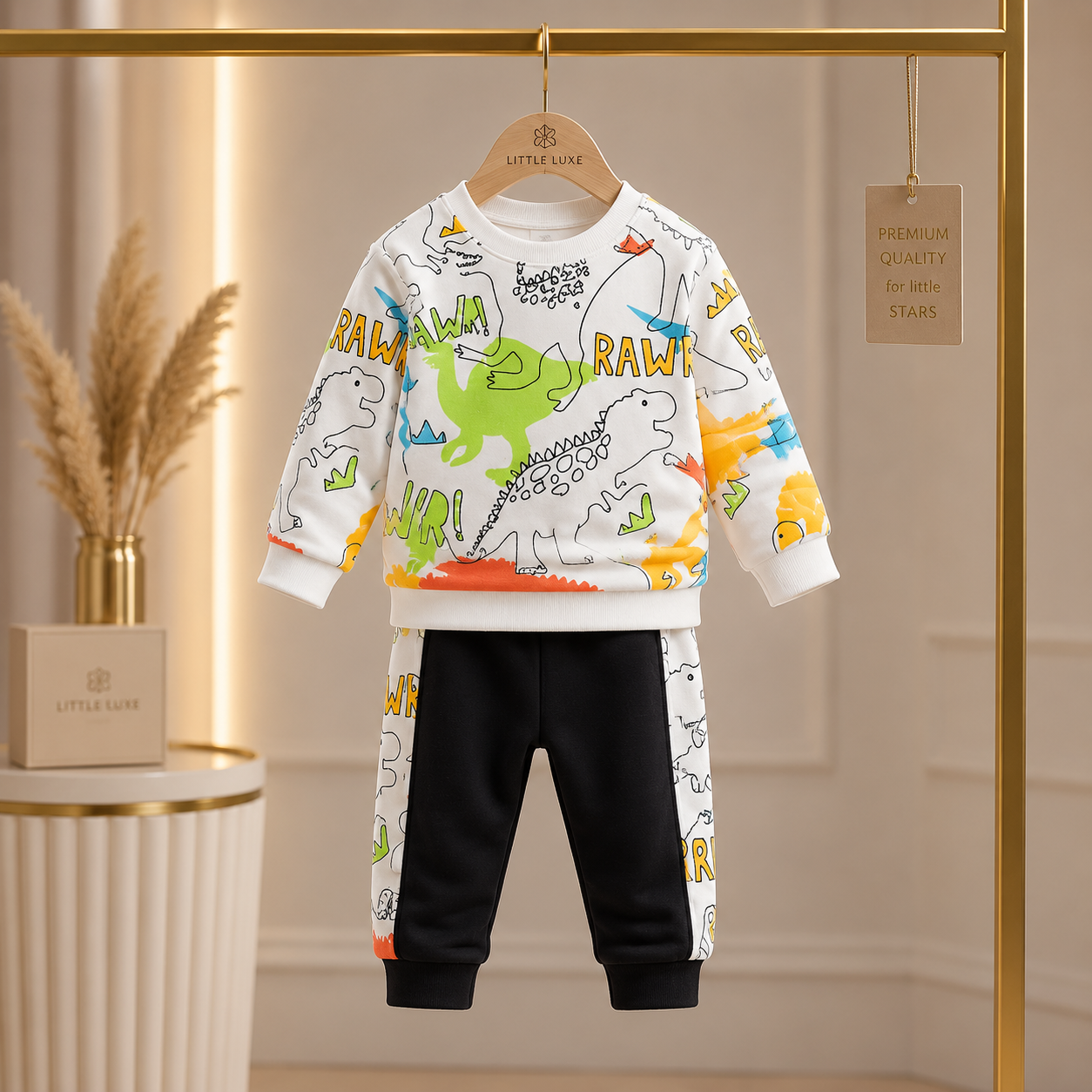 DINO PIRNTED KIDS WINTER PANEL TRACKSUIT