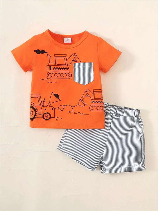 Orange White & Black Pocket Short Set