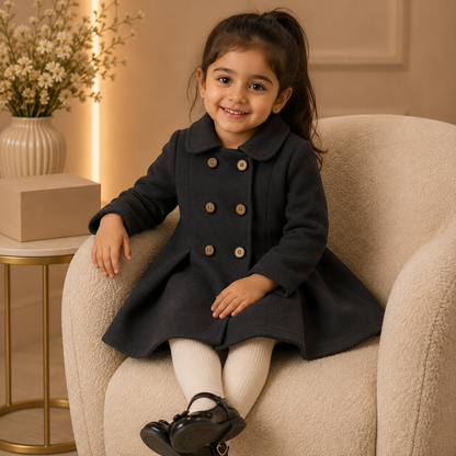 Elegant Charcoal Grey Princess Coat for Baby Girls
