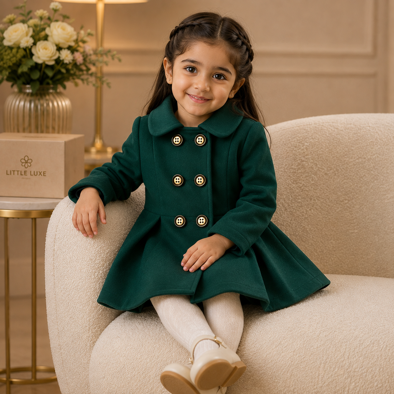 Elegant Bottel Green Princess Coat for Baby Girls