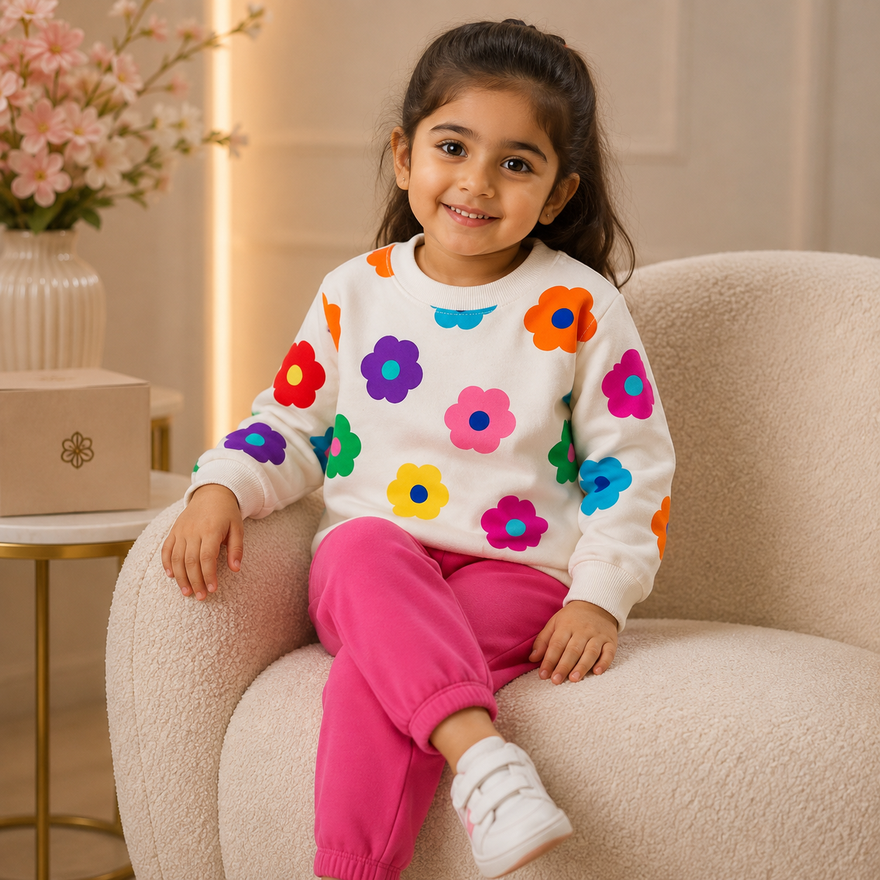 Baby Girl Flowers Printed Winter Kids Tracksuit