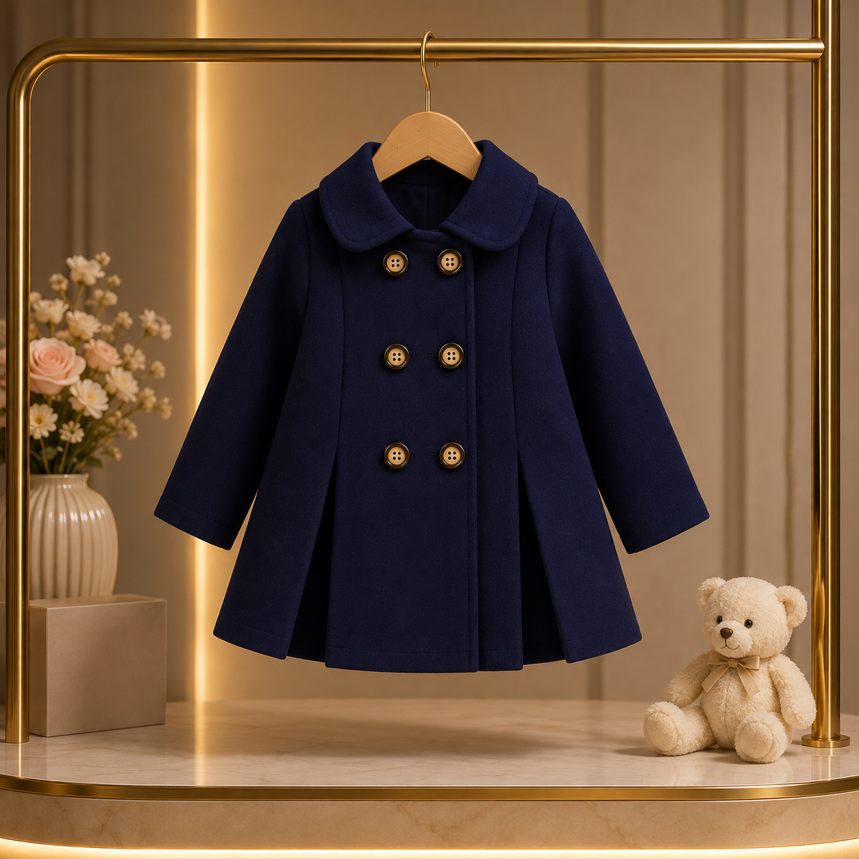 Elegant Navy Blue Girls Winter Coat