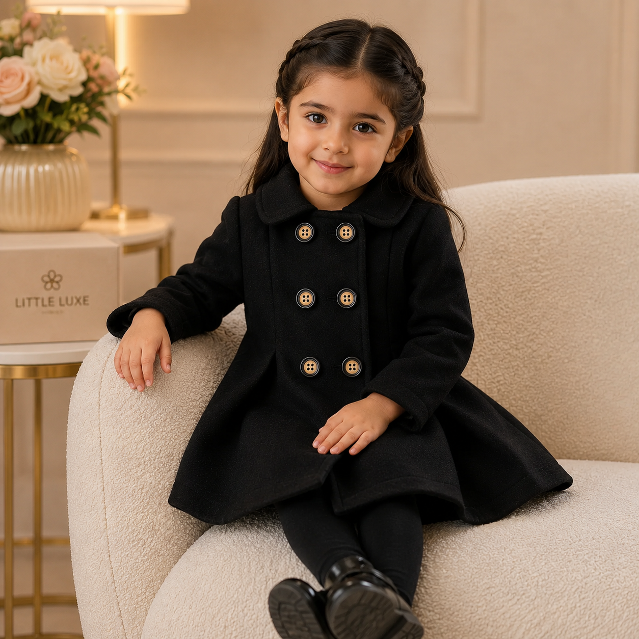 Luxury Black Princess Coat for Baby Girls