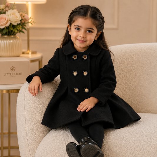 Luxury Black Princess Coat for Baby Girls