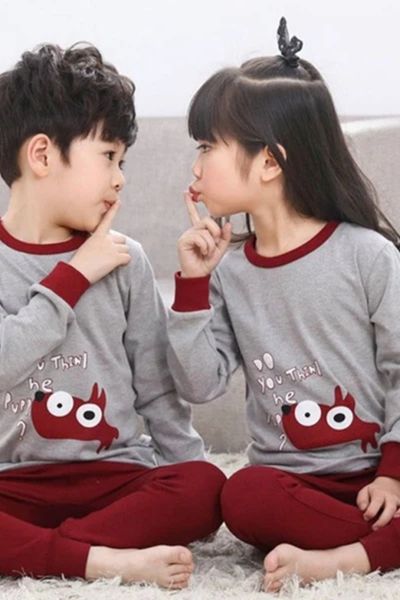 Grey And Maroon I Think Puppy Print Kids Wear