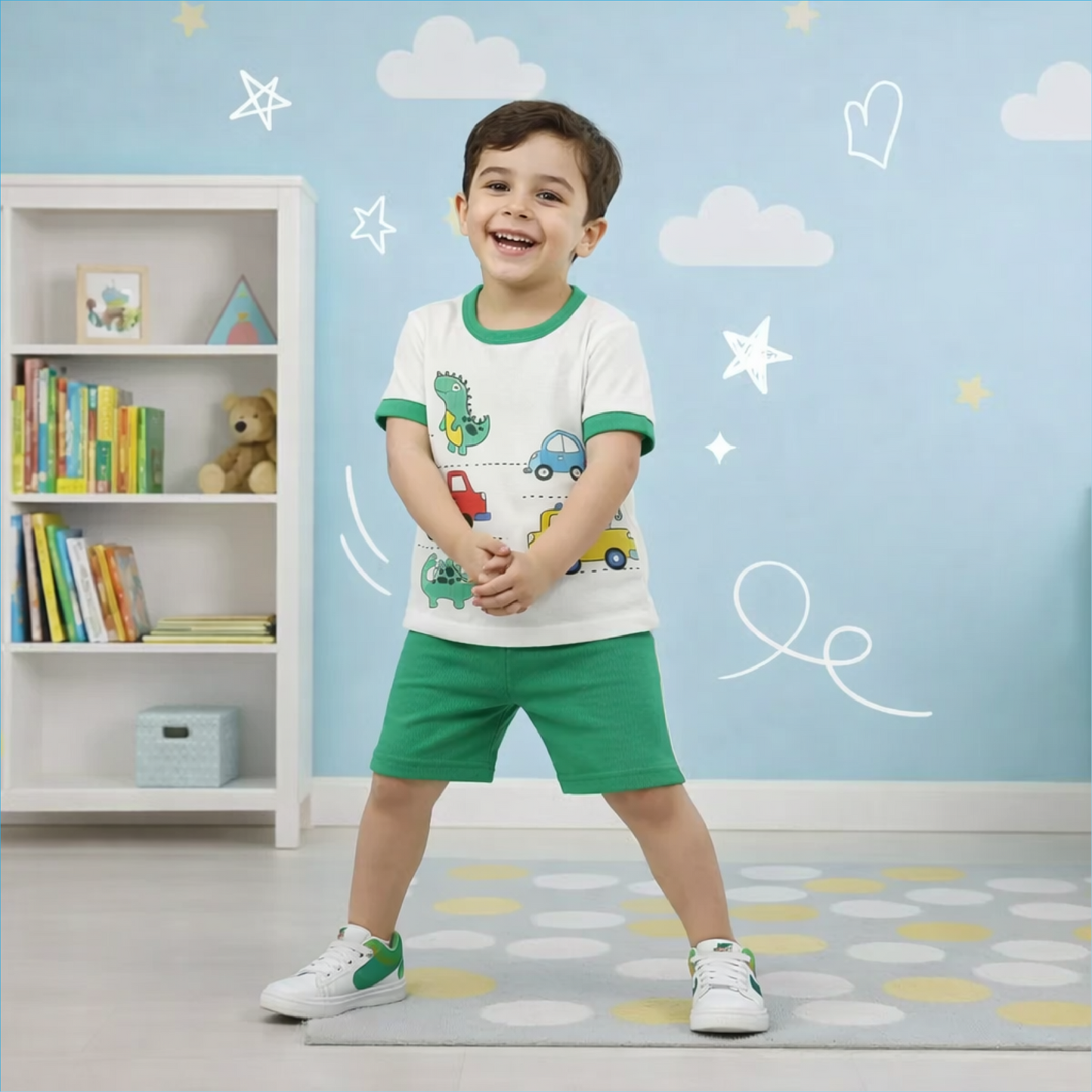 Green white Truck shorts set