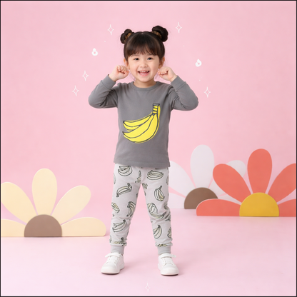 Grey and Yellow Banana Print Kids Wear