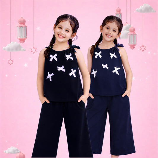 Girls Navy Bow Detail Co Ord Set