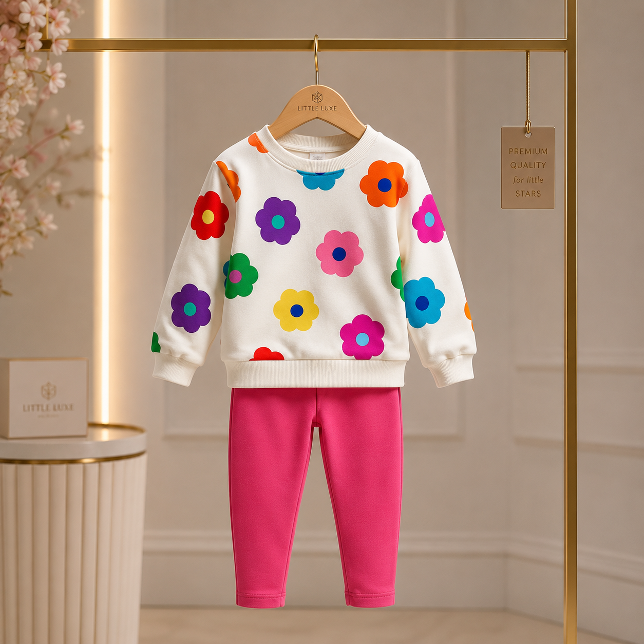 Baby Girl Flowers Printed Winter Kids Tracksuit