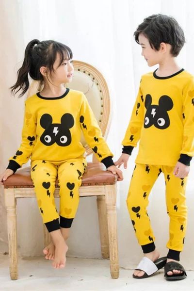 Yellow and Black Lightening Bear Printed Kids Wear